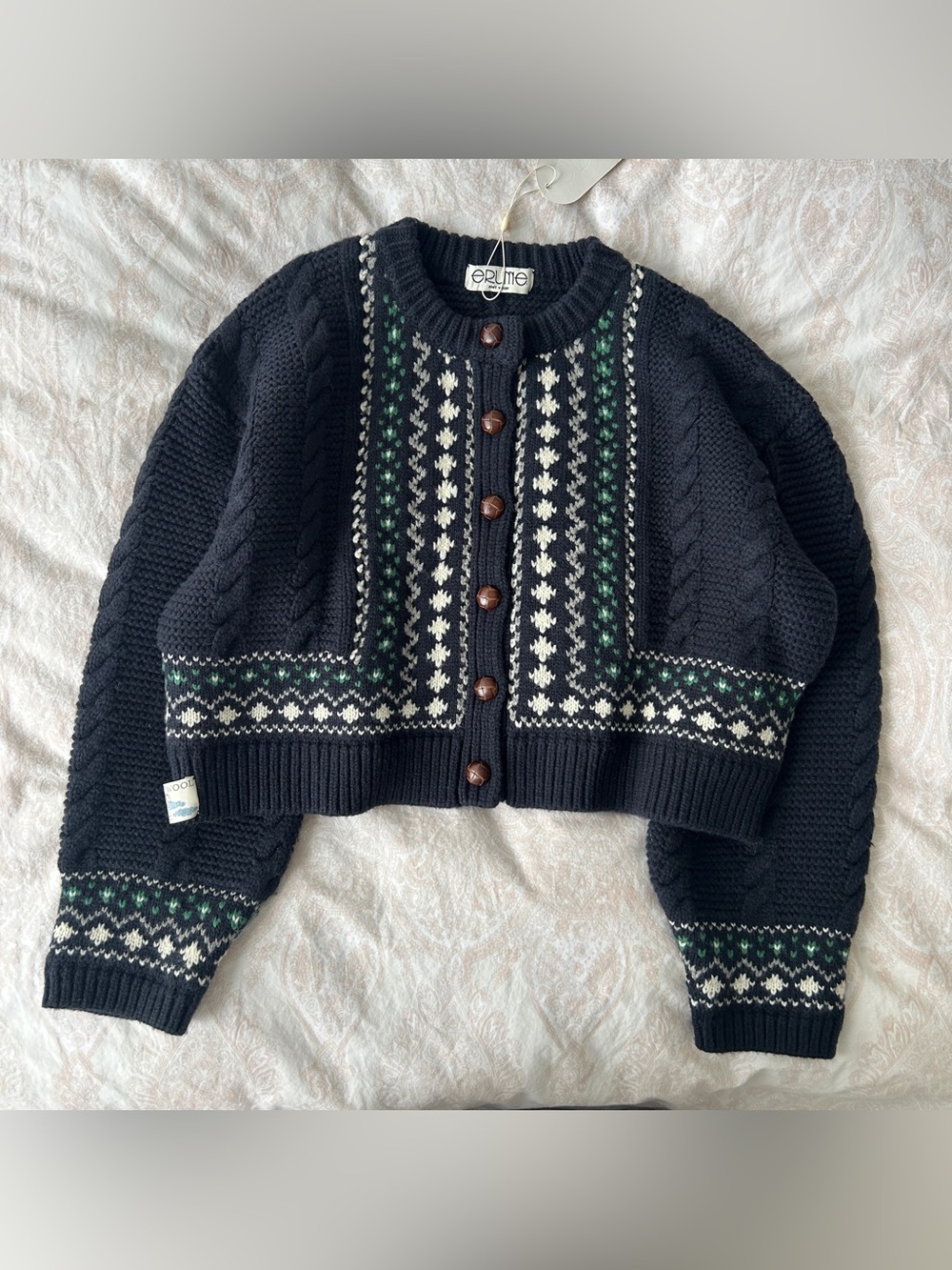 Ovlme Navy & Cream Fair Isle Chunky Button-Front Cardigan